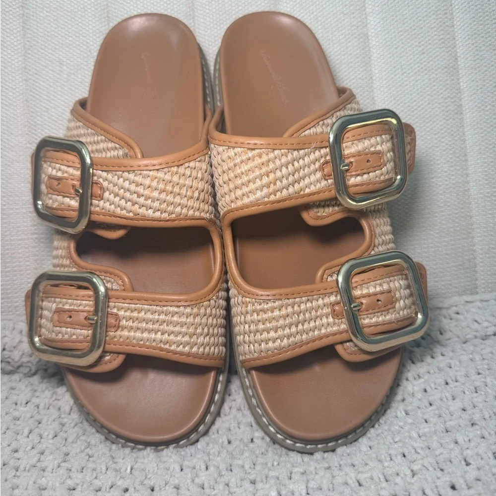Universal Thread Women Tan Woven Double-Buckle Slide Sandals size 9 - Picture 3 of 7